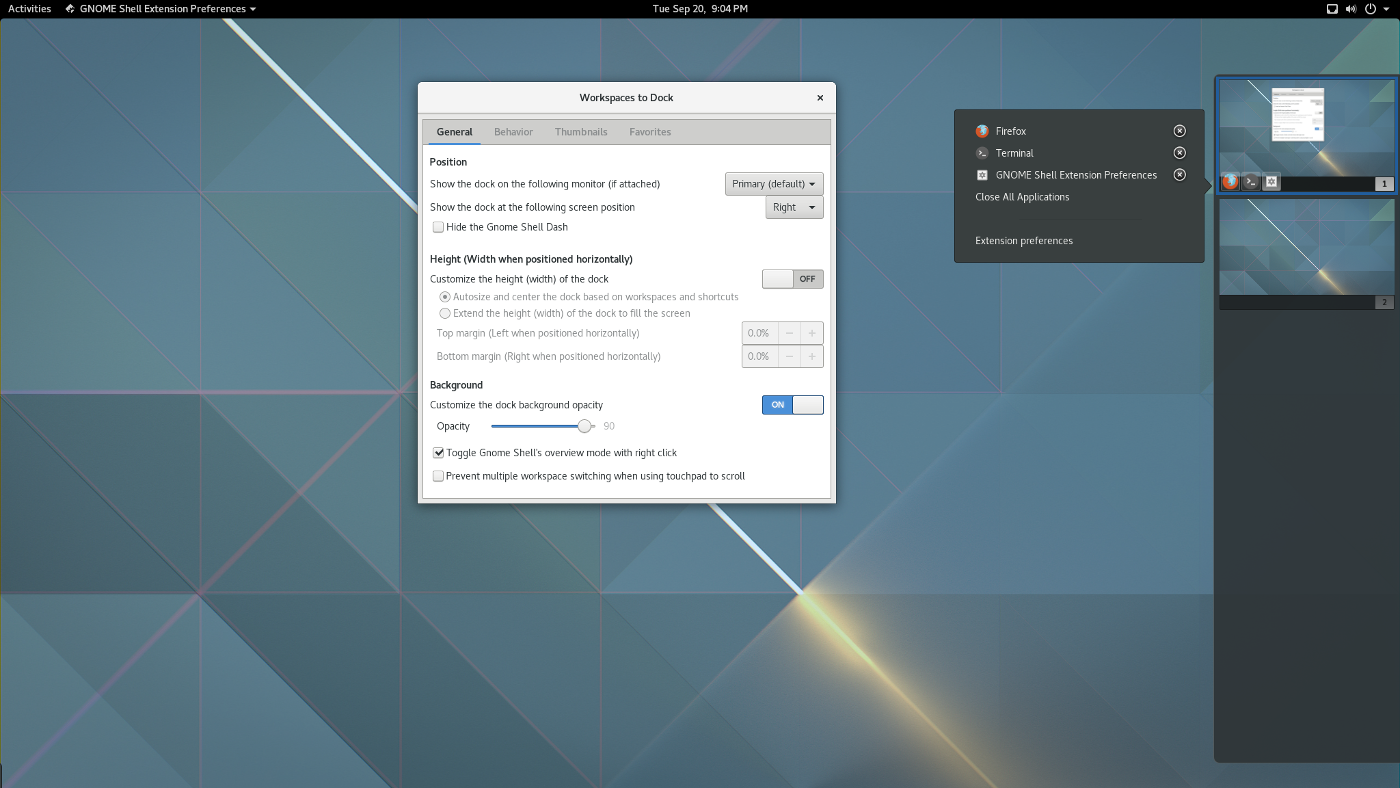 Workspaces to Dock - GNOME Shell Extensions